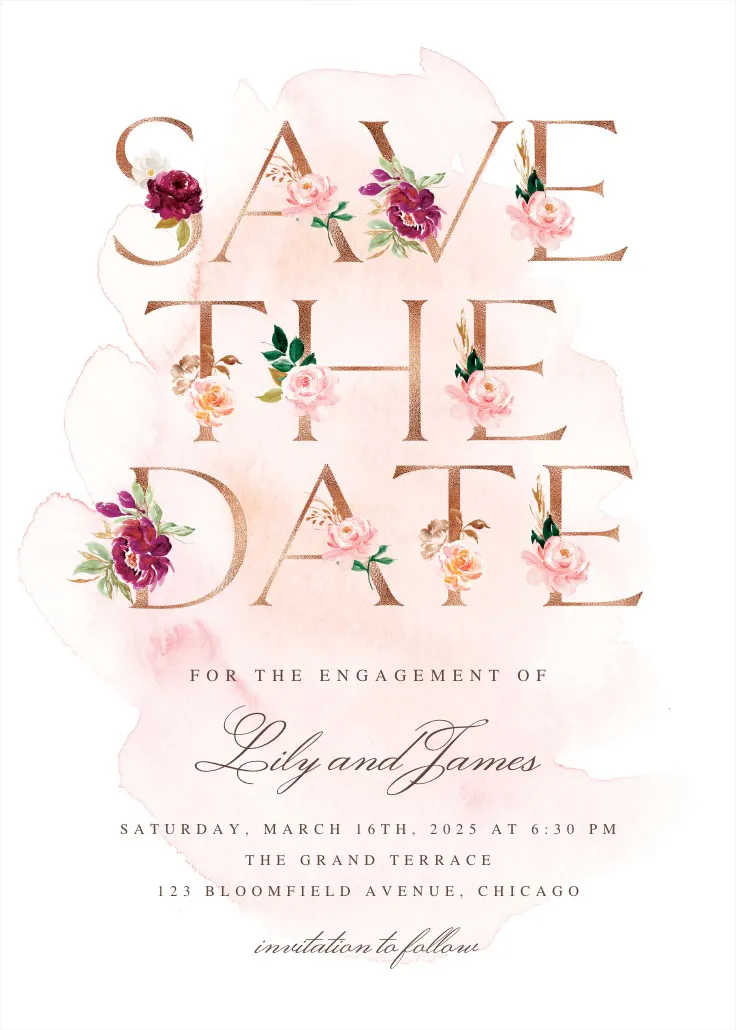 Burgundy blush - nişan partisi davetiyesi